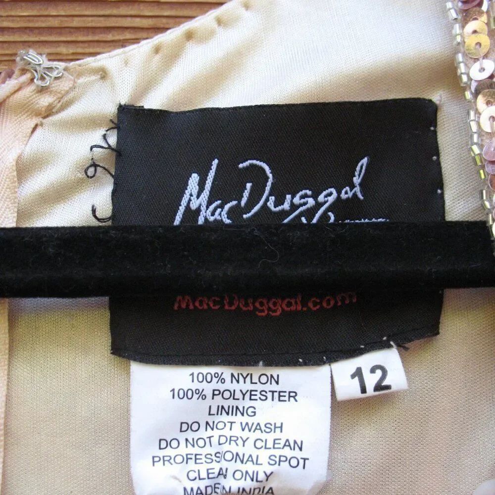 NWT Mac Duggal EMBELLISHED FRONT SLIT LONG SLEEVE GOWN ROSE Gold 12 - Picture 13 of 16